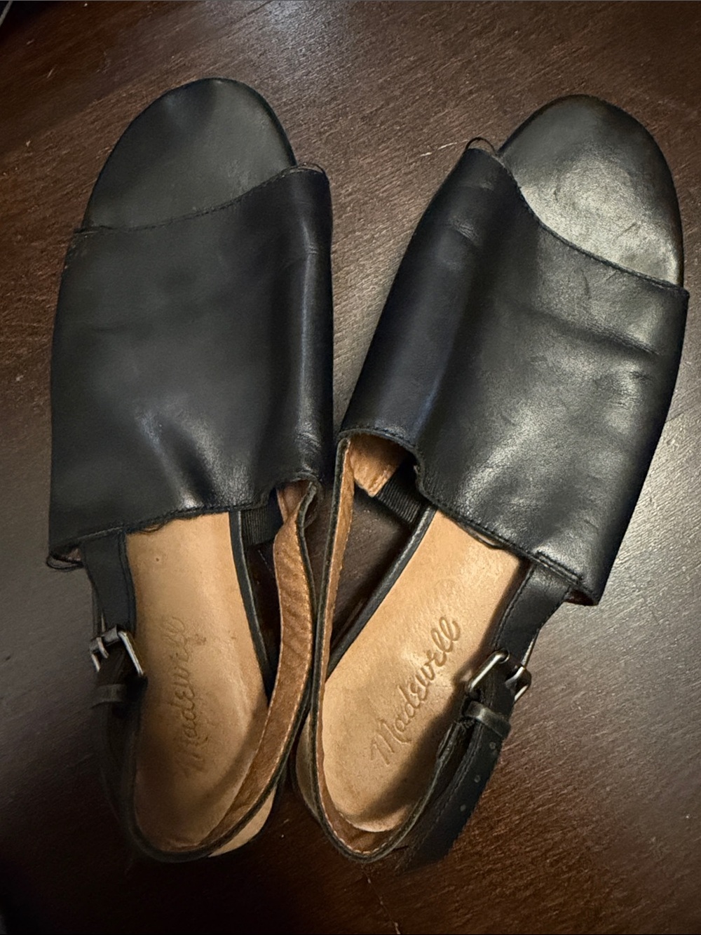 Madewell Black Leather Open-Toe Slingback Mules